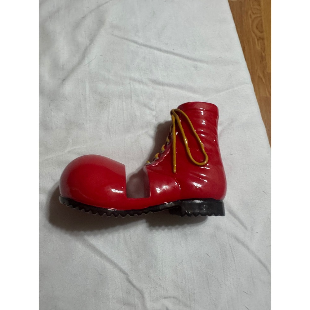 Vintage Red Clown Boot Figurine Card Holder Circus Decor Desk Accessory